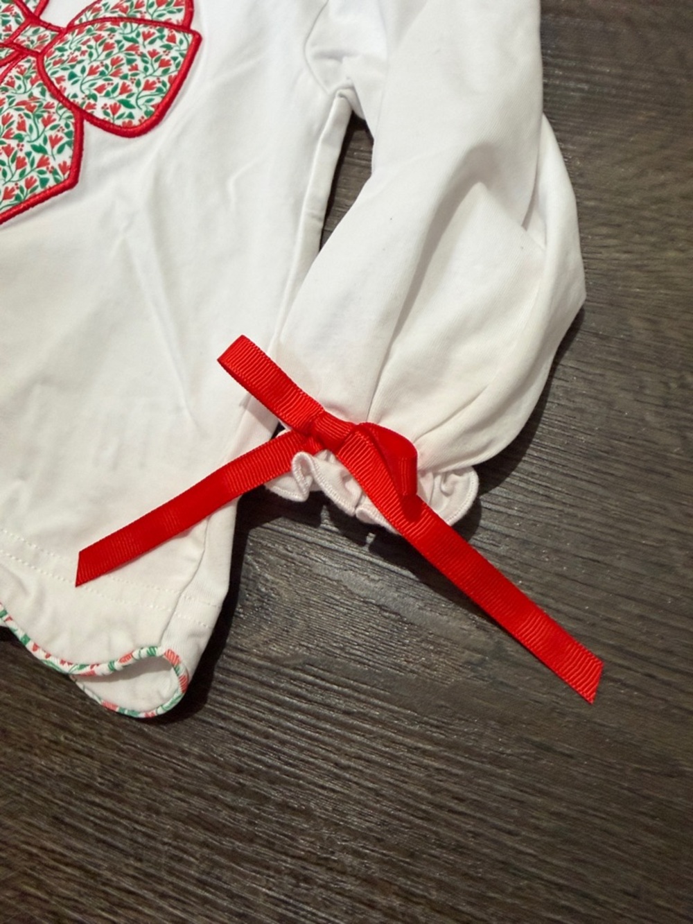 Girls White Top & Floral Bow Legging Set - Red & Green - Picture 3 of 3